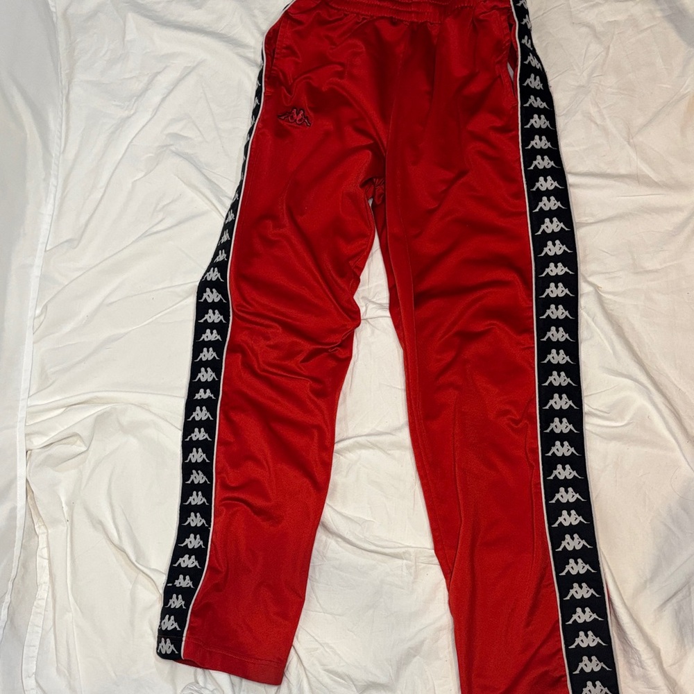 Vintage Y2K Kappa Red Pants with Black Logo Stripes
